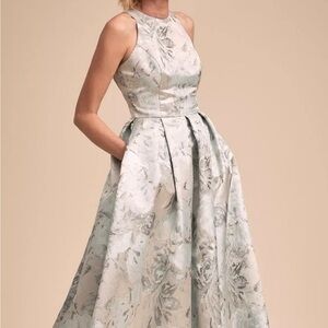 Anthropologie BHLDN Faryn Dress Metallic Floral Ballgown Sleeveless Size 12